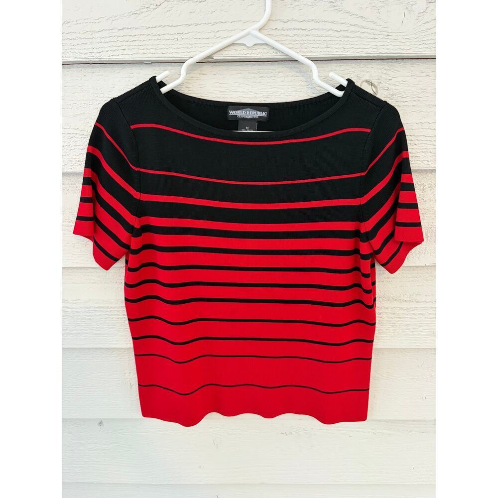 World Republic Black & Red Striped Knit Top Size M – Stretchy Chic - Picture 2 of 7